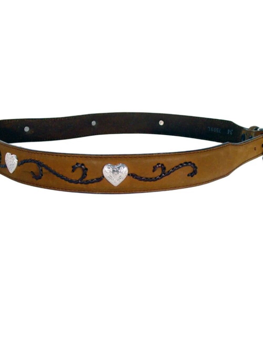 TONY LAMA Silver Hearts Concho Western Belt 7599L Size 34 - Picture 3 of 6